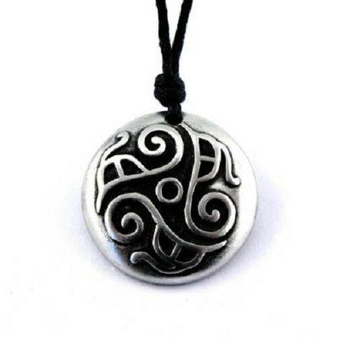 Irish Pewter Celtic Sun Spiral Pendant with Adjustable Black Cord