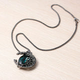 Popcorn Chain Gunmetal Moon Pendant Faceted Green & Black Rhinestone 60.5cm long