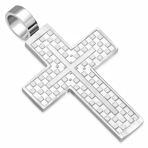 Stainless Steel Checker/ Grid Cross Charm Pendant no chain
