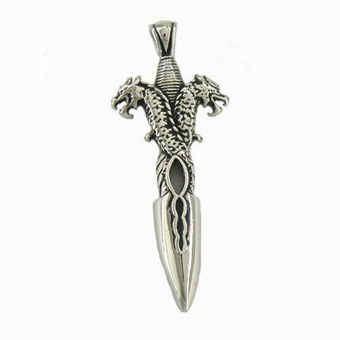 STAINLESS STEEL DOUBLE SNAKE DRAGON SWORD PENDANT no chain