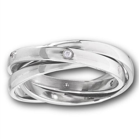 STAINLESS STEEL 3-BAND RING WITH CLEAR CZ SZ 9