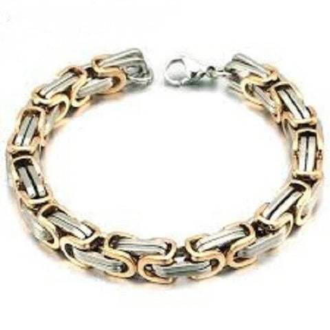 Stainless Steel Byzantine Bracelet with Rose Gold Accents 9 inches 8mm