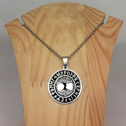 Stainless Steel Celtic Tree of Life Runes Necklace with 24 in chain