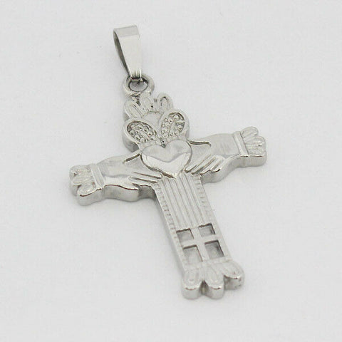STAINLESS STEEL CLADDAGH CROSS PENDANT no chain