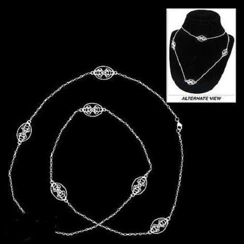 Pewter Trinity & Heart Tear Drop Long Necklace 30 "