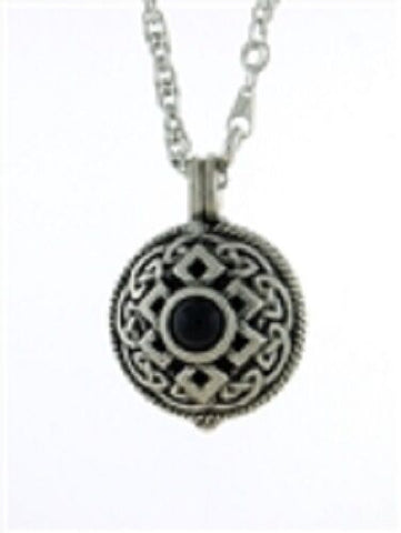 Pewter Celtic Knot & Black Onyx Diffuser Pendant on 24" Chain