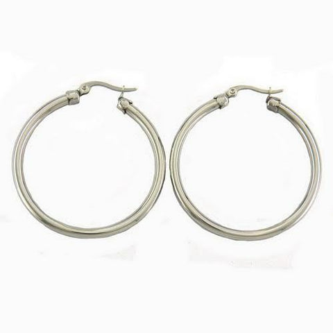 STAINLESS STEEL SHINY HOLLOW HOOP EARRING THICKNESS 3MM DIAMETER 35MM