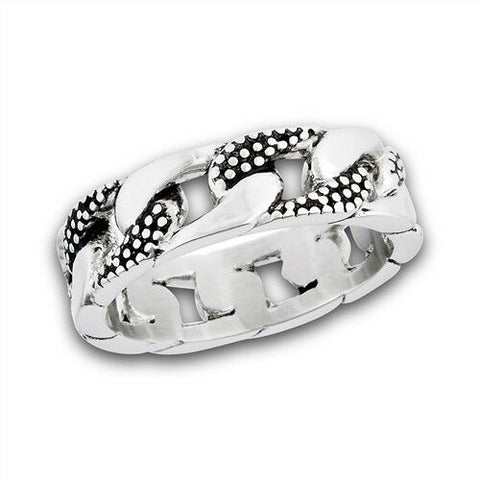 STAINLESS STEEL ALTERNATING TEXTURED AND HIGH POLISH LINK RING