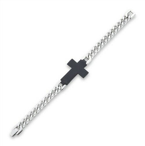 Stainless Steel Leather Cross Bracelet 8.5 inch