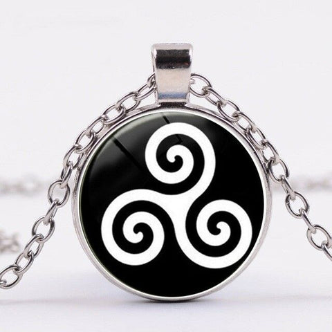 Black and White Celtic Triskelion Glass  Pendant Necklace  with  chain