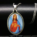 Stainless Steel Sacred Heart of Jesus Pendant and 20 in Chain