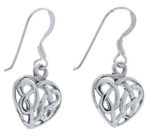 Sterling Silver Celtic Heart Earrings, charm is 1/2 inch long