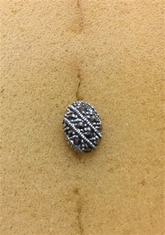 Sterling Silver Marcasite Striped Oval Stud Earring(1 pair)