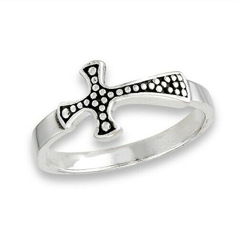 Sterling Silver Granulated Dot Cross Ring