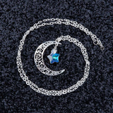 Silver Plated Celtic Crescent Moon with AB Star with textured link cable chain