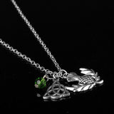 Celtic  Scottish Thistle, Triquetra, Green Crystal Necklace with 20 inch chain