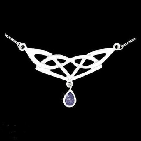 Pewter Contemporary Celtic Knot Necklace CZ 18" Chain 2" Ext