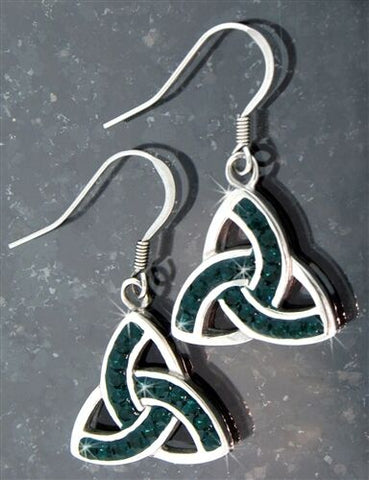 Celtic  Emerald Green Trinity Stainless Steel  Earrings