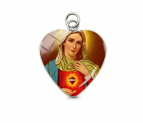 Stainless Steel Immaculate Heart of Mary Pendant 20mm Heart shape