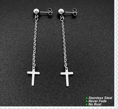 Stainless Steel Cross Stud Earrings with dangle(pair)