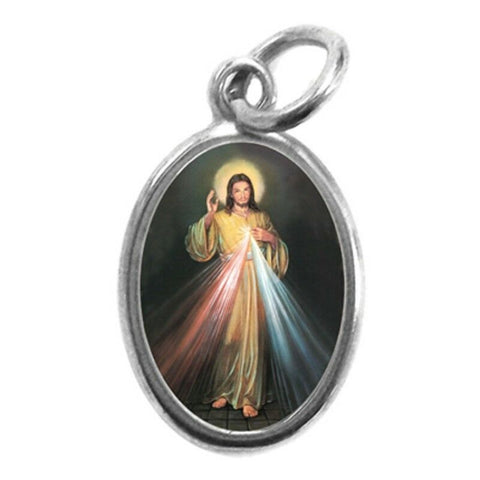 Silver Divine Mercy Photo Pendant Made in Italy I.25 inch Ht