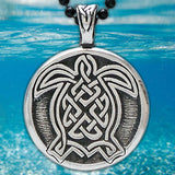 Celtic Turtle Pendant with black 24 inch steel chain mae in USA