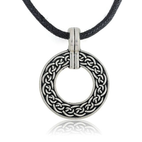 Double Sided Celtic Knot Circle Necklace with Full Length Adjusting Black Cord
