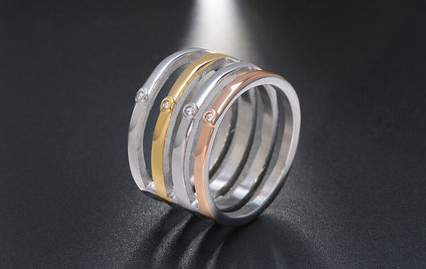 Stainless Steel 4 Band Multicolor RING with Zircon size 7