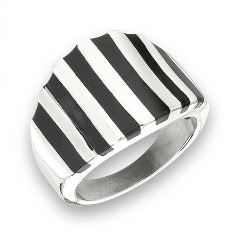 Stainless Steel Ring With Black Enamel