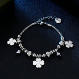 Stainless Steel 4 leaf clover charm and bead bracelet 17.5 cm plus 3 cm extender