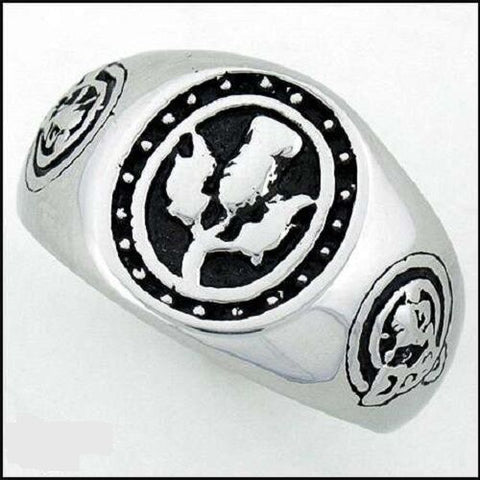Stainless Steel Men's Scottish Thistle Lion Rampant Signet Ring