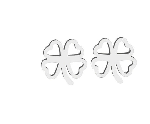 Stainless Steel Post Four Leaf Clover Stud Earrings