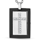 Stainless Steel 2-tone Cross Tag Charm Spinning Pendant w/ Clear  no chain