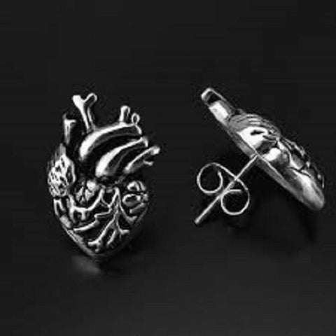 Stainless Steel Post with 17.5mm tall Human Heart Stud Earrings
