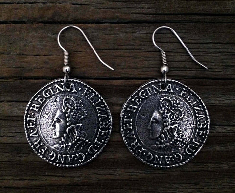 Pewter Elizabethan Shilling Coin Earrings made in USA