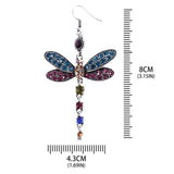 Alloy Multicolor Crystal Dragonfly Dangle Earrings  8 x 4.3 cm size