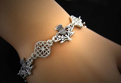Scottish Thistle and love knot Celtic toggle bracelet