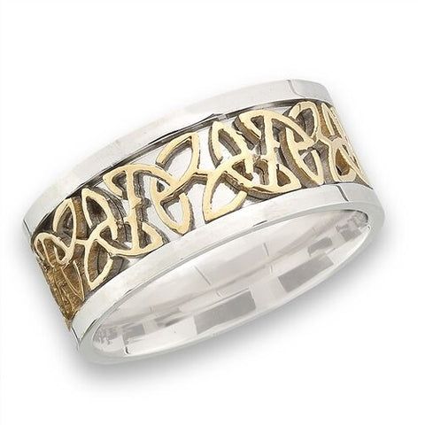 STAINLESS STEEL CELTIC  CONTINUOUS TRINITY RING WITH GOLD IP