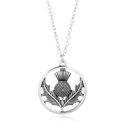 Celtic  Scottish Thistle silver plated  Necklace with 20 inch chain