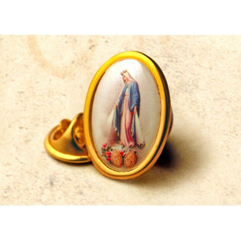 Our Lady of Grace Photo Lapel Pin (2 Pieces) Made in Italy I inch Ht