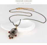 Turkish Style Hand of Fatima necklace and earrings set with green  stones