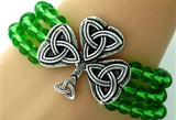 "The Flow of Life' Hematite & Celtic Knot Shamrock Stretch Bracelet  Green Beads