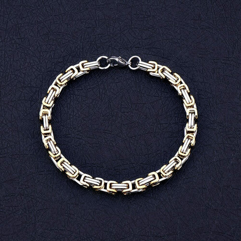 Stainless Steel with Gold Byzantine Bracelet  8.27 inches (21 cm) 5mm thick