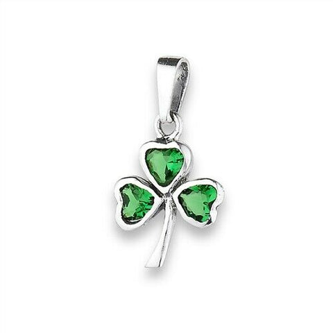 Sterling Silver Celtic Shamrock Pendant with Synthetic Emeralds no chain