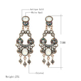 Opalite Antique Gold Color Gray Crystal Drop Earrings