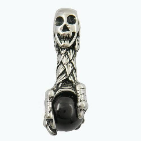 Stainless Steel Skull and Claw holding black bead pendant