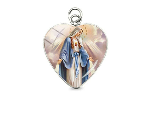Stainless Steel Our Lady of Grace with Immaculate Heart Pendant 20mm Heart