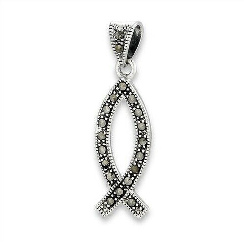 Sterling Silver Marcasite Icthus Pendant no chain