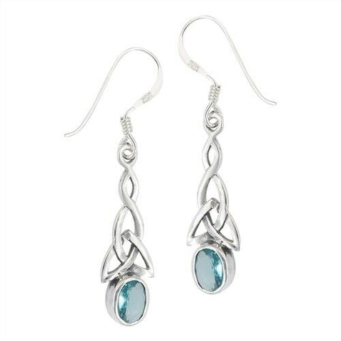 STERLING SILVER CELTIC EARRING WITH SYNTHETIC BLUE TOPAZ