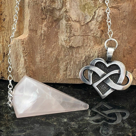 Celtic Pewter Infinite Heat Pendulum - Rose Quartz made in USA